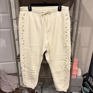 PINK Victoria's Secret Cream Campus Sweatpants with Yellow & Purple Floral Trim